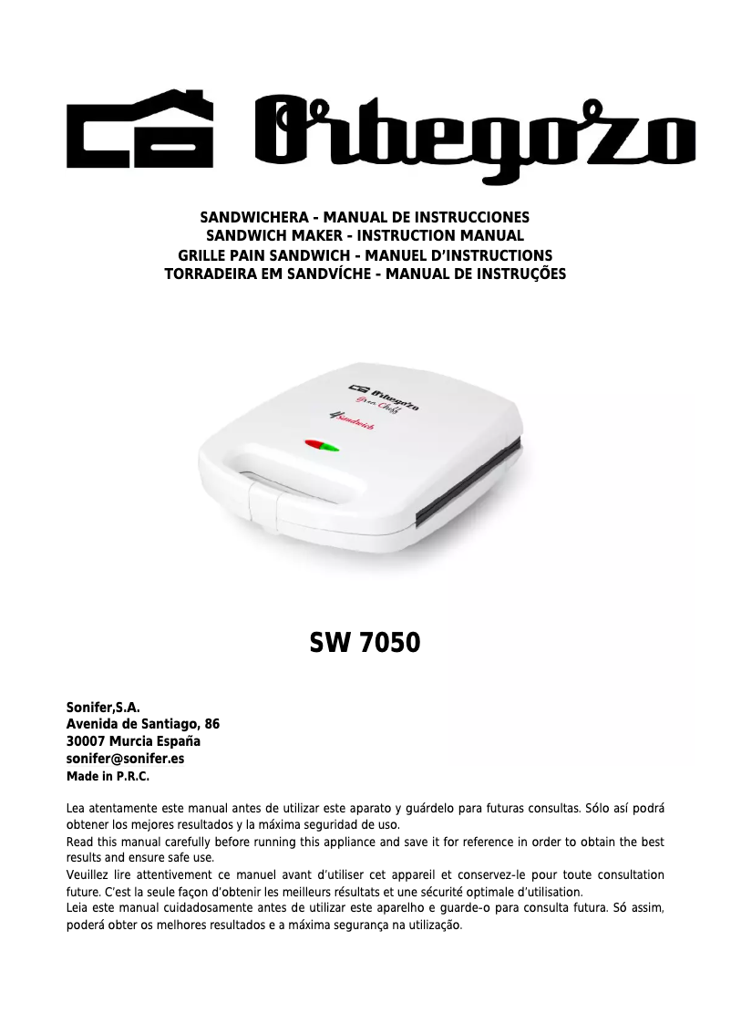 Image de la première page du manuel de l'appareil SW 7050