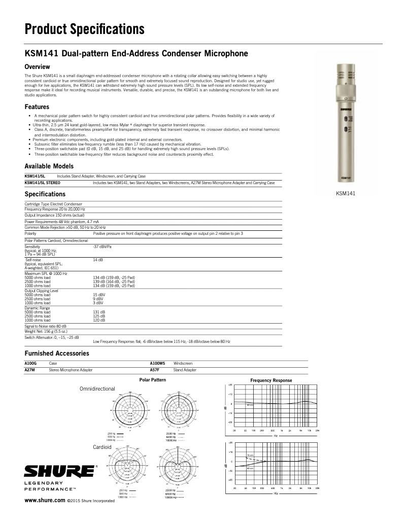 Página 1 del manual Ficha técnica Shure KSM141