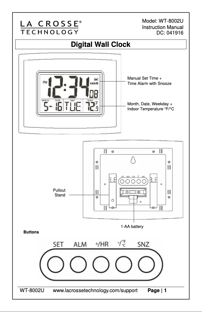 Page 1 de la notice Manuel utilisateur La Crosse Technology WT-8002U