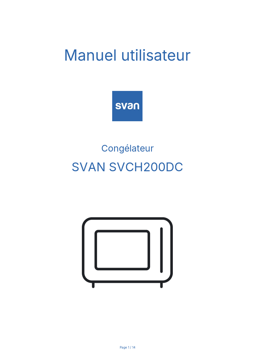 Page n°1 - Manuel utilisateur SVAN SVCH200DC