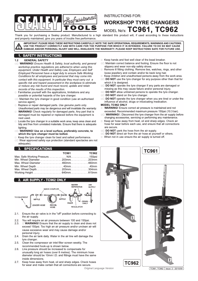 Image de la première page du manuel de l'appareil TC962