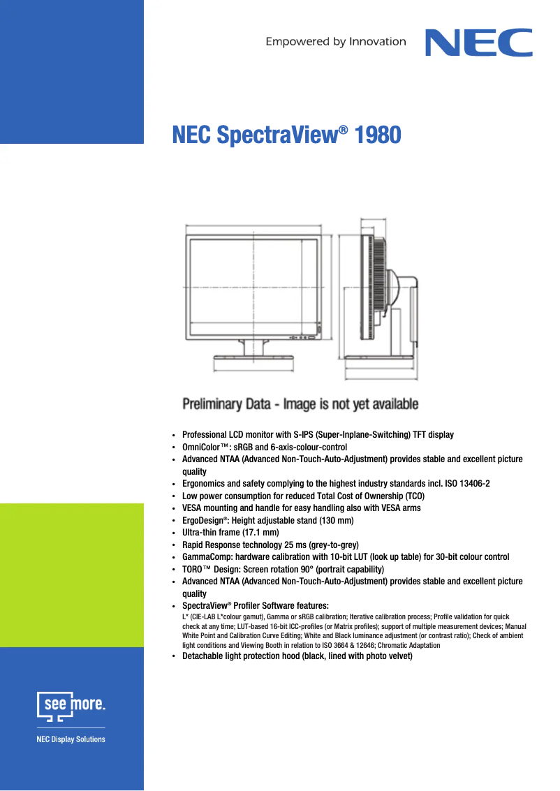 Page 1 de la notice Fiche technique NEC SpectraView 1980