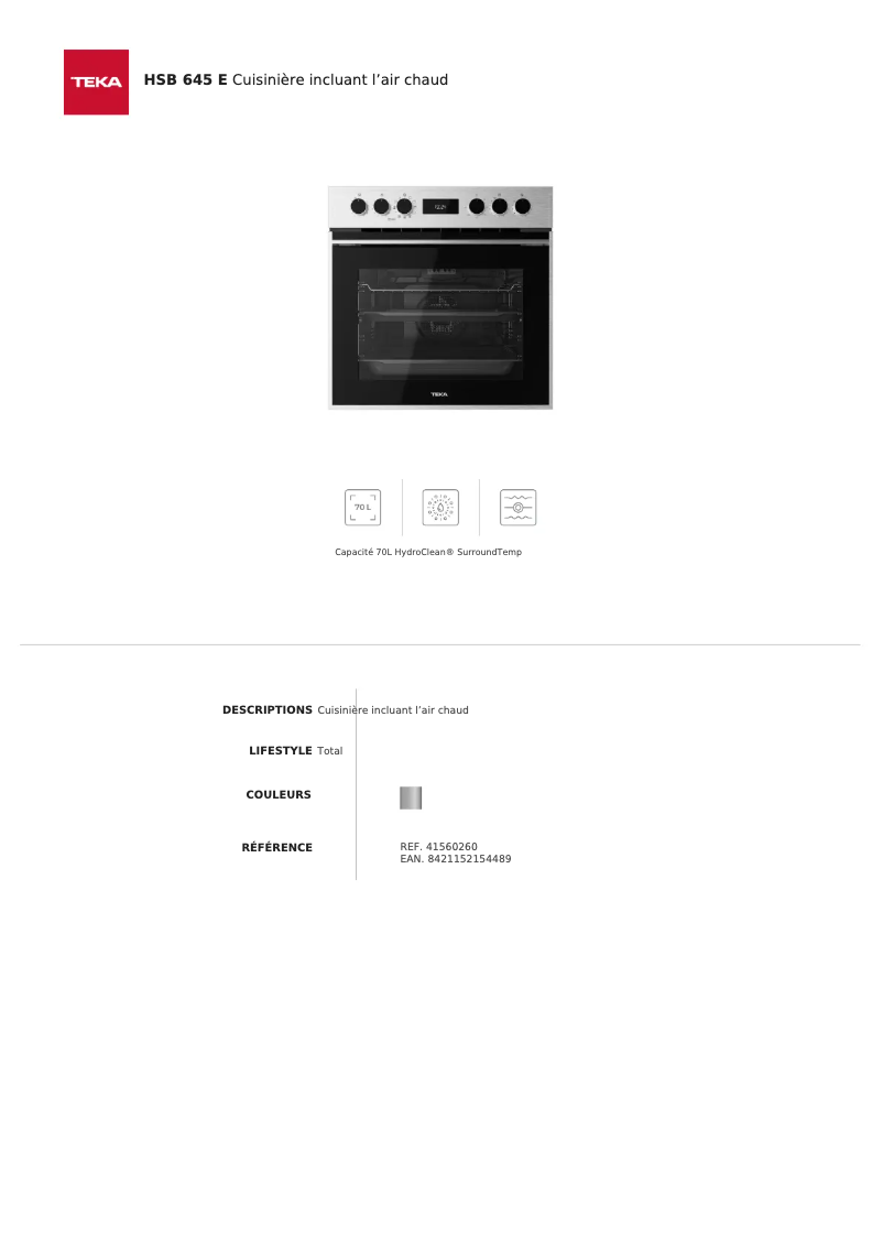 Page n°1 - Fiche technique Teka HSB 645 E