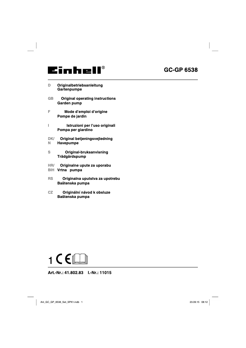 Page 1 de la notice Manuel utilisateur Einhell GC-GP 6538 Set