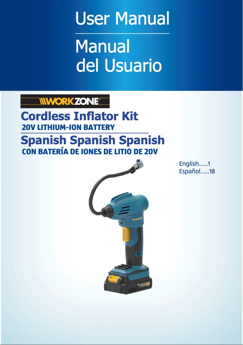 Image de la première page du manuel de l'appareil 20V Li-Ion Cordless Power Inflator PT160601