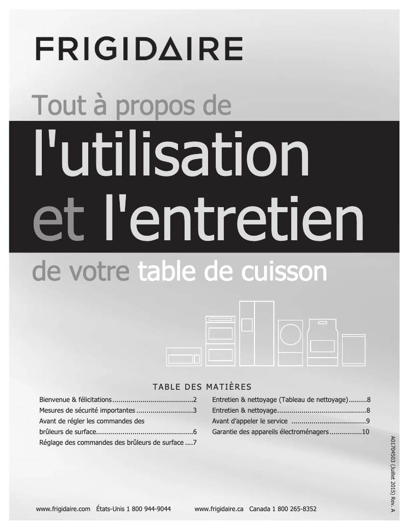 Page 1 de la notice Manuel utilisateur Frigidaire FFGC3626SW