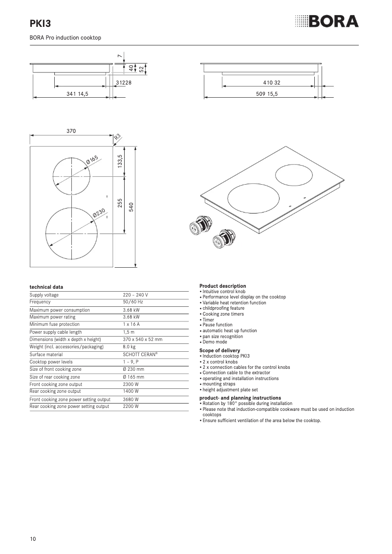 Página 1 del manual Ficha técnica BORA PKI3