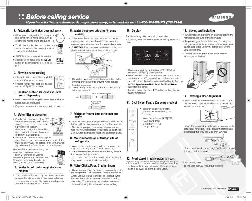 Page 1 de la notice Manuel utilisateur Samsung RF263BEAESL