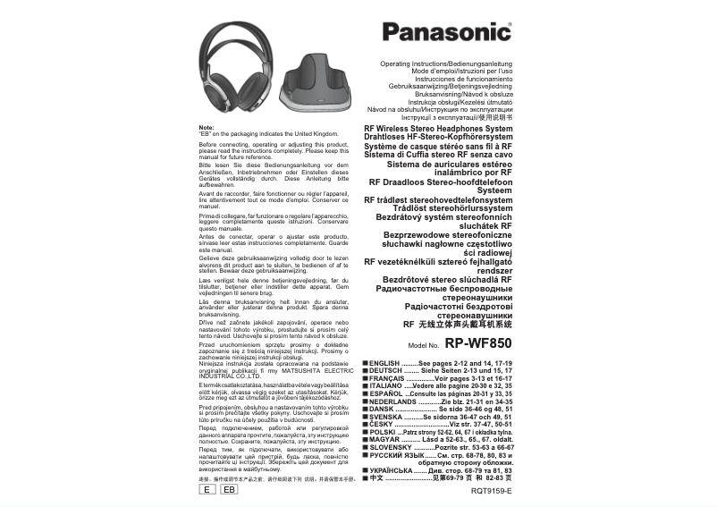 Page 1 de la notice Manuel utilisateur Panasonic RP-WF850