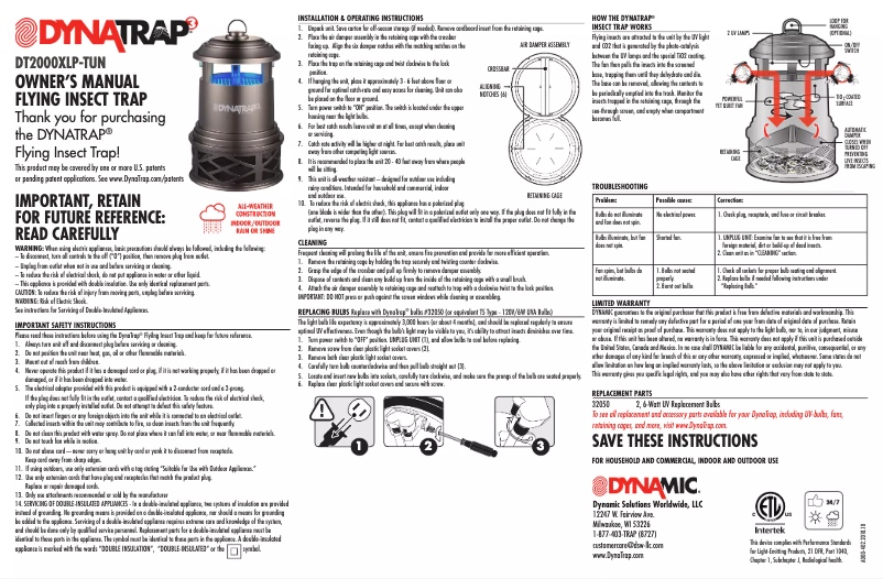 Page 1 de la notice Manuel utilisateur Dynatrap DT2000XLP-TUN