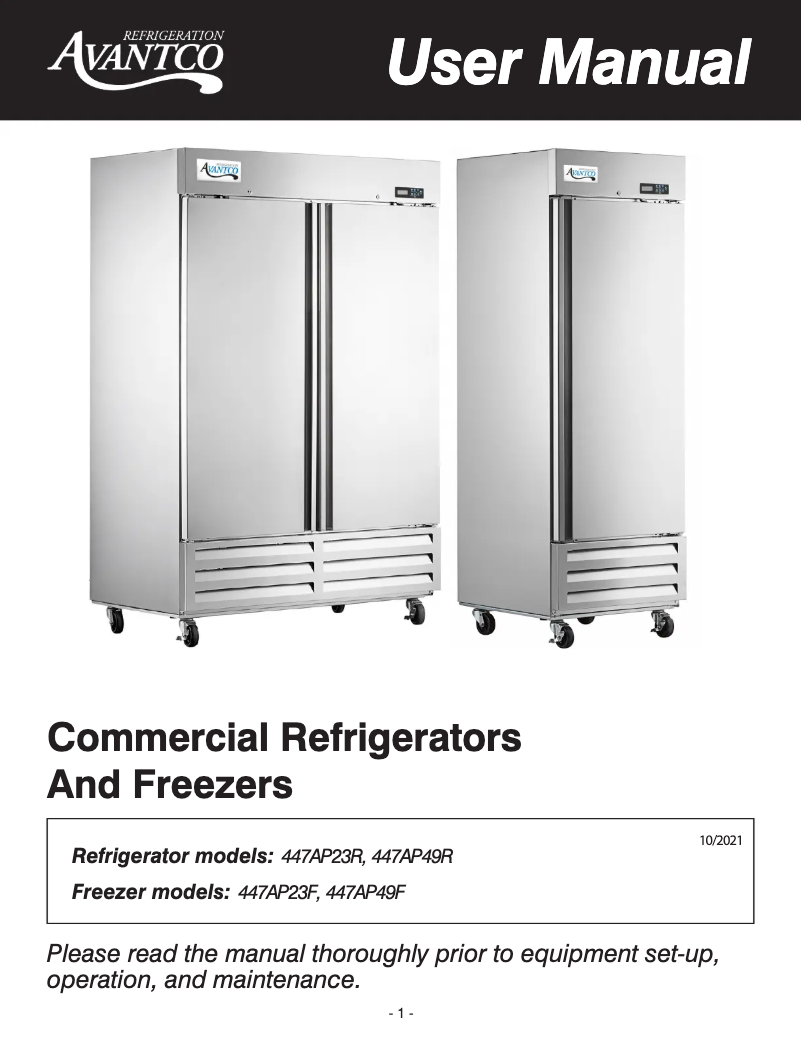 Page 1 de la notice Manuel utilisateur Avantco Plus AP-49R