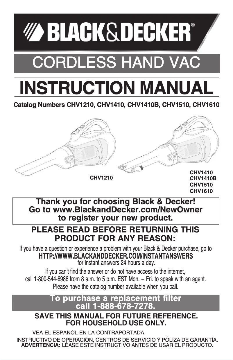 Page 1 de la notice Manuel utilisateur Black & Decker CHV1210