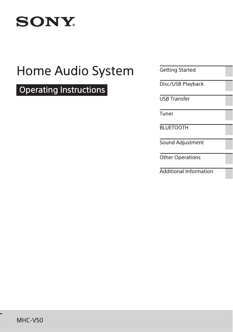 Image de la première page du manuel de l'appareil MHC-V50