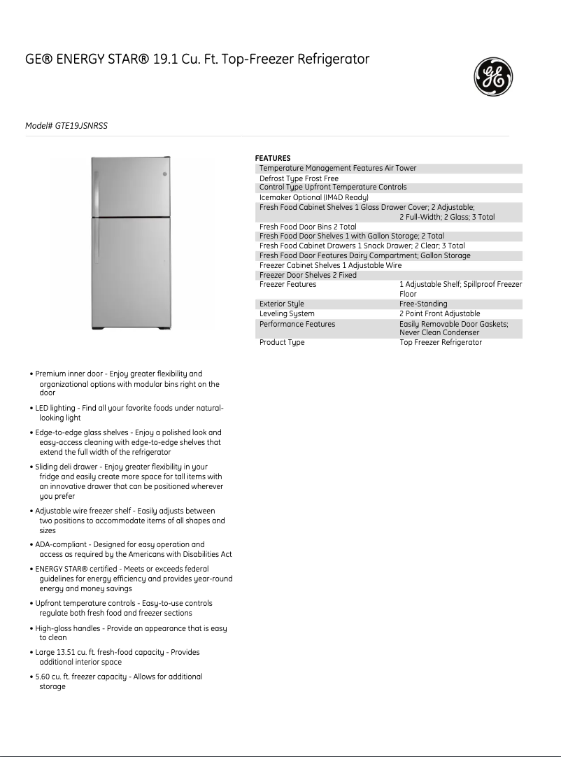 Image de la première page du manuel de l'appareil GTE19JSNRSS