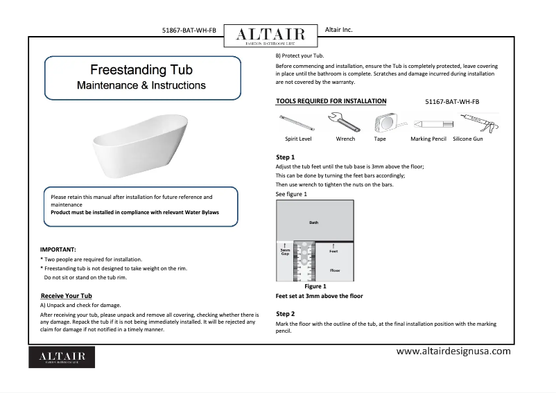Page 1 de la notice Manuel utilisateur Altair Ipure 51867-BAT-WH-FB