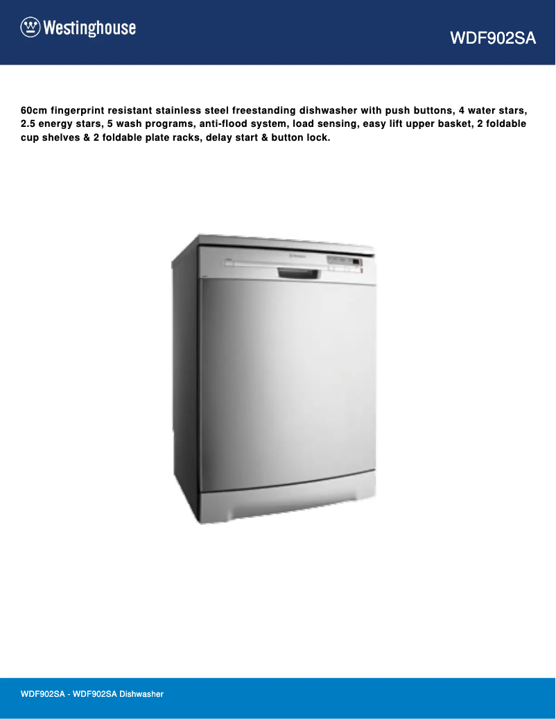 Page n°1 - Fiche technique Westinghouse WDF902SA