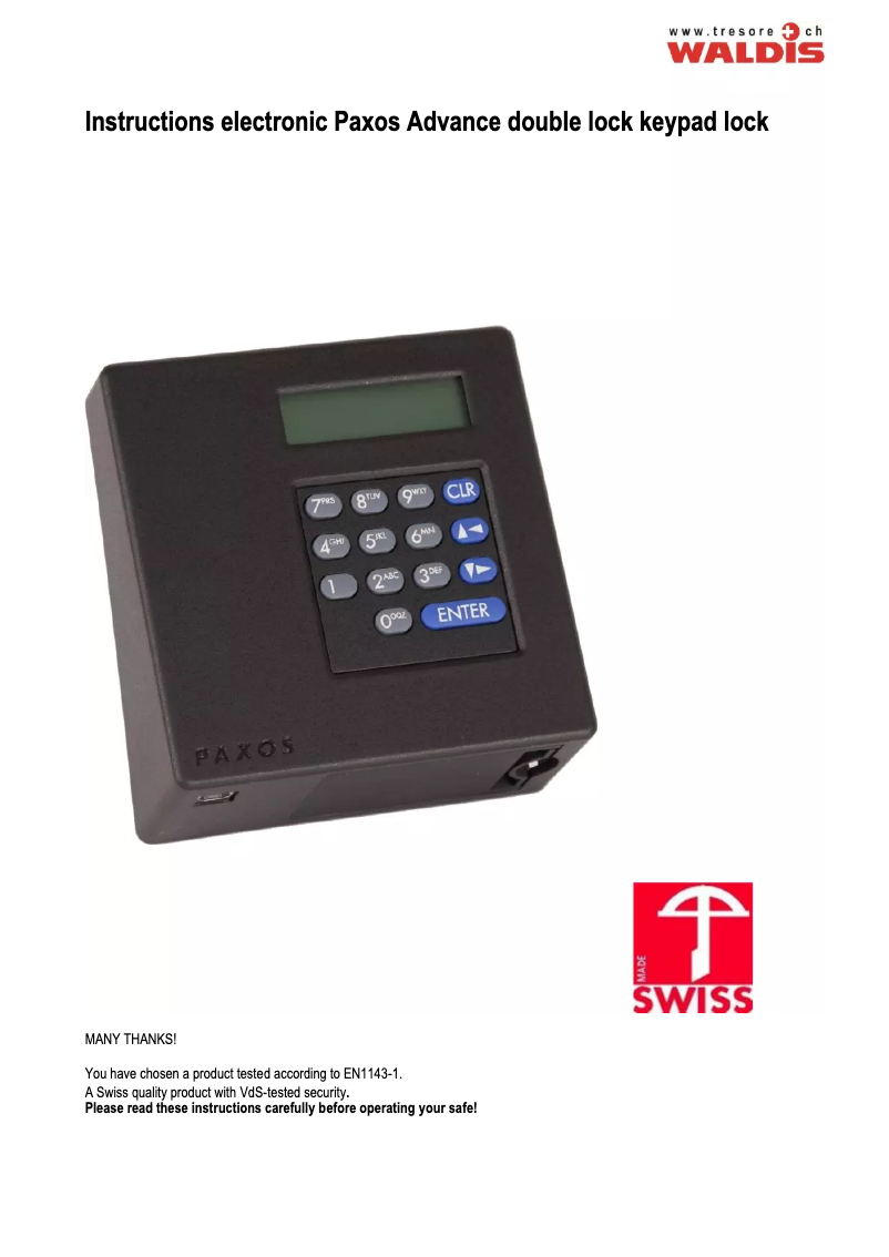 Page n°1 - Manuel utilisateur WALDIS Premium 1000