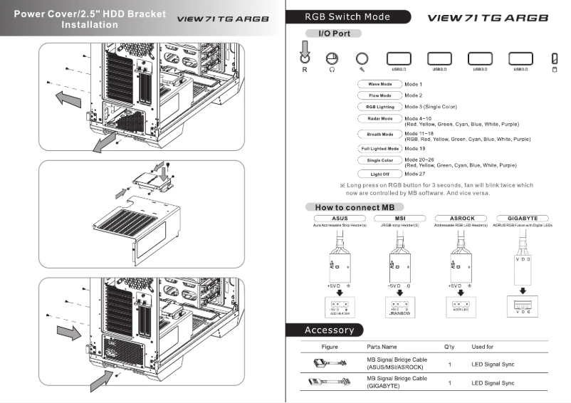 Page 1 de la notice Guide de démarrage rapide Thermaltake View 71 TG RGB Plus