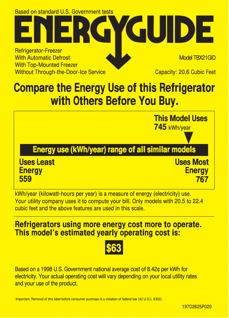 Page n°1 - Label énergétique GE TBX21GIDAA