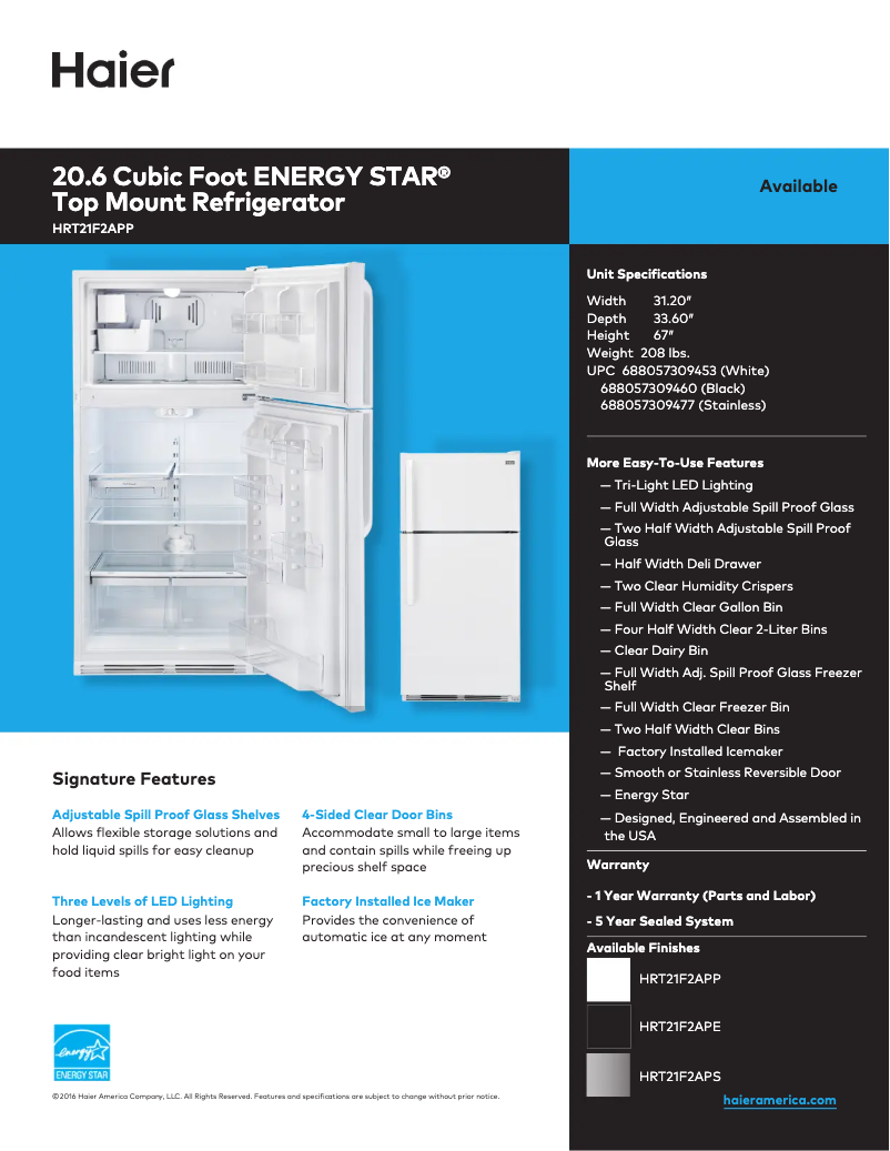 Page n°1 - Fiche technique Haier HRT21F2APE