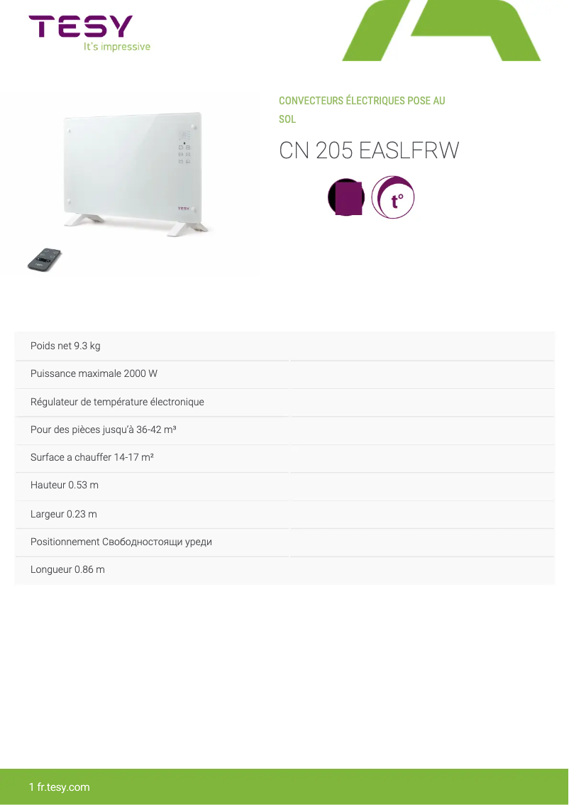 Page 1 de la notice Manuel utilisateur Tesy CN 205 EASLFRW