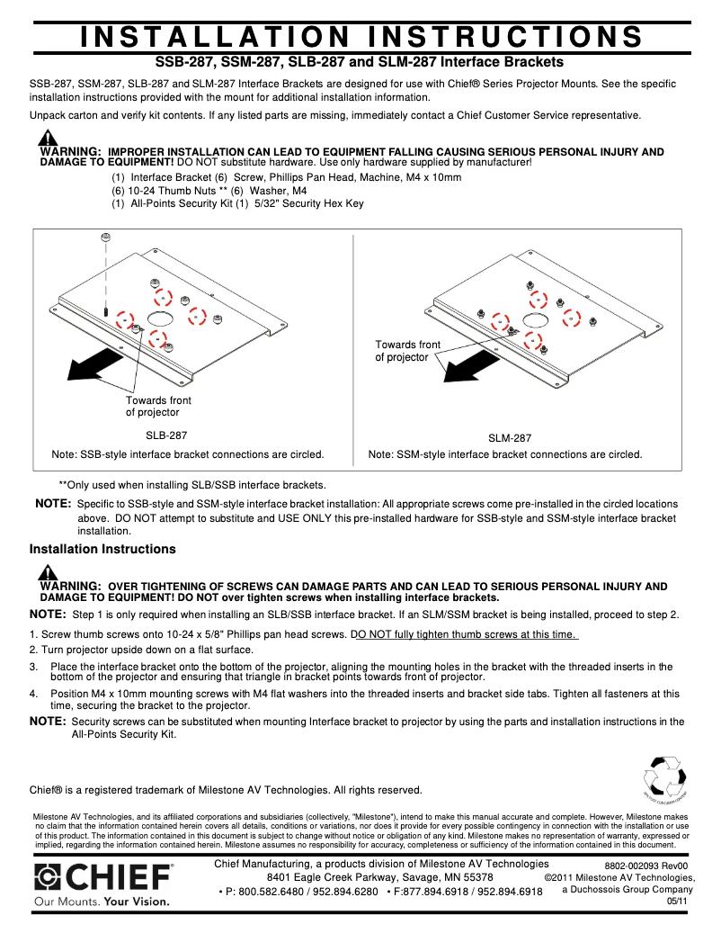 Page n°1 - Manuel utilisateur Chief SLM287