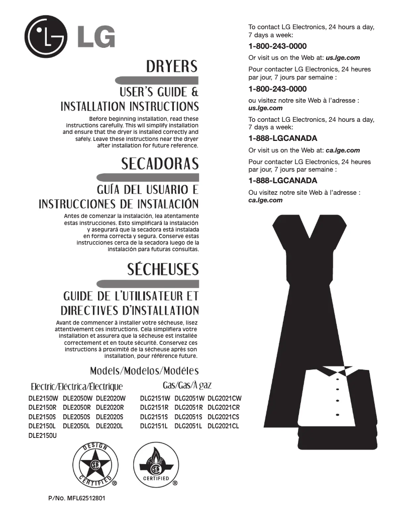 Page 1 de la notice Manuel utilisateur LG DLG2051W
