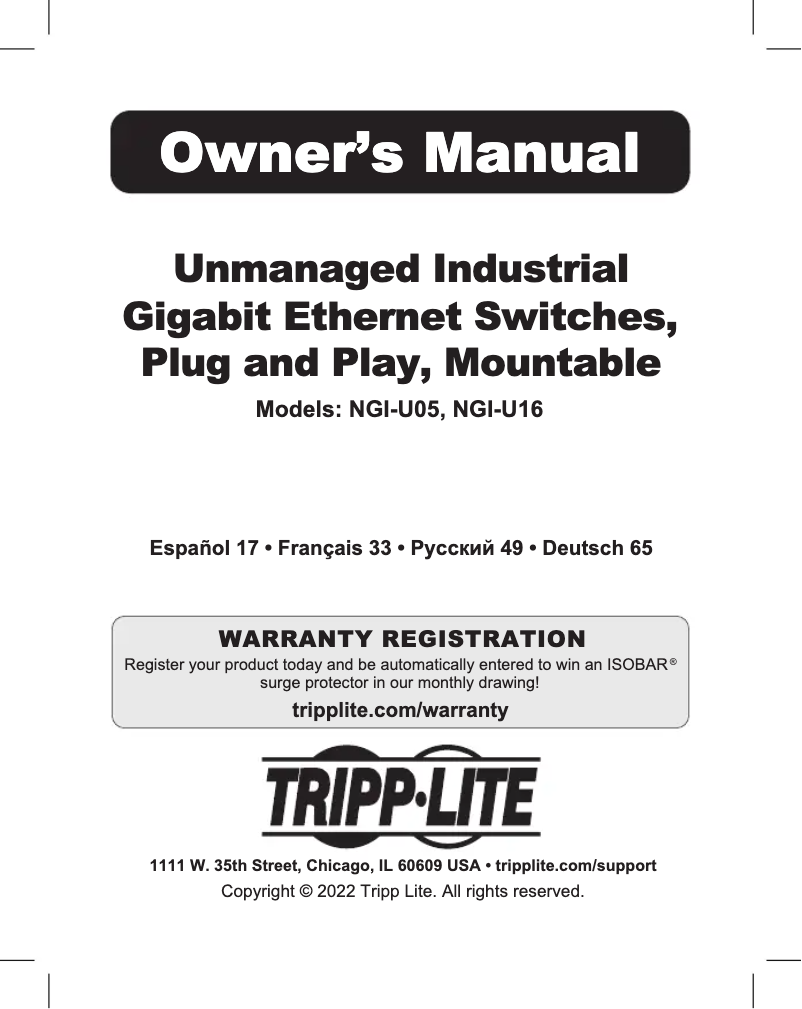 Page n°1 - Manuel utilisateur Tripp Lite NGI-U08