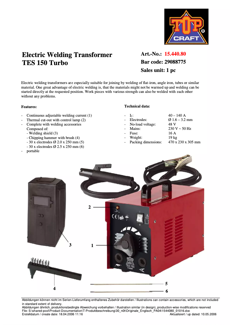 Page 1 de la notice Manuel utilisateur Topcraft TES 150 Turbo