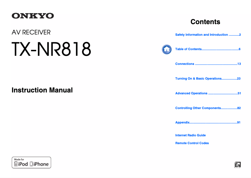 Page 1 de la notice Manuel utilisateur Onkyo TX-NR818
