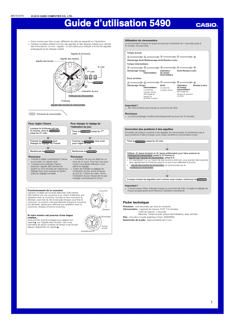 Page 1 de la notice Manuel utilisateur Casio Edifice EFV-600