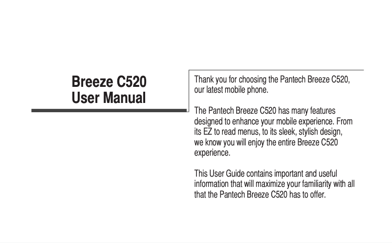 Page n°1 - Manuel utilisateur Pantech Breeze C520