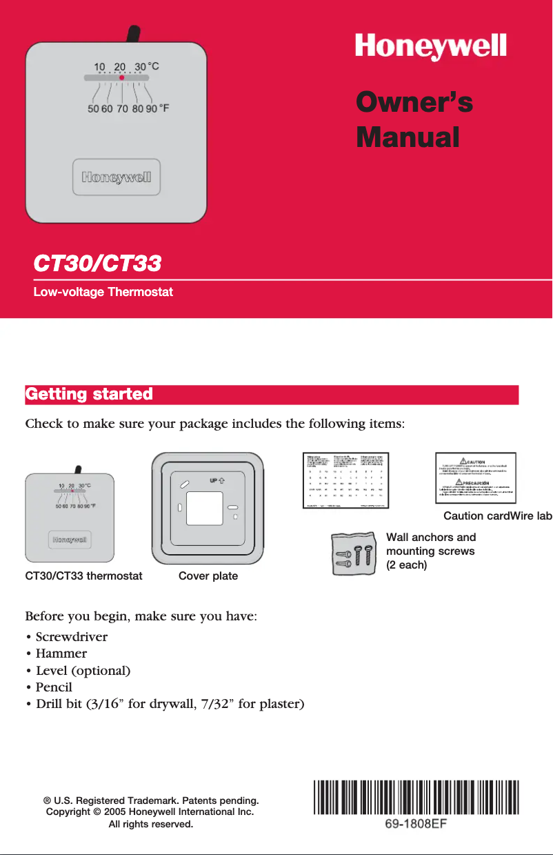 Page n°1 - Manuel utilisateur Honeywell CT33