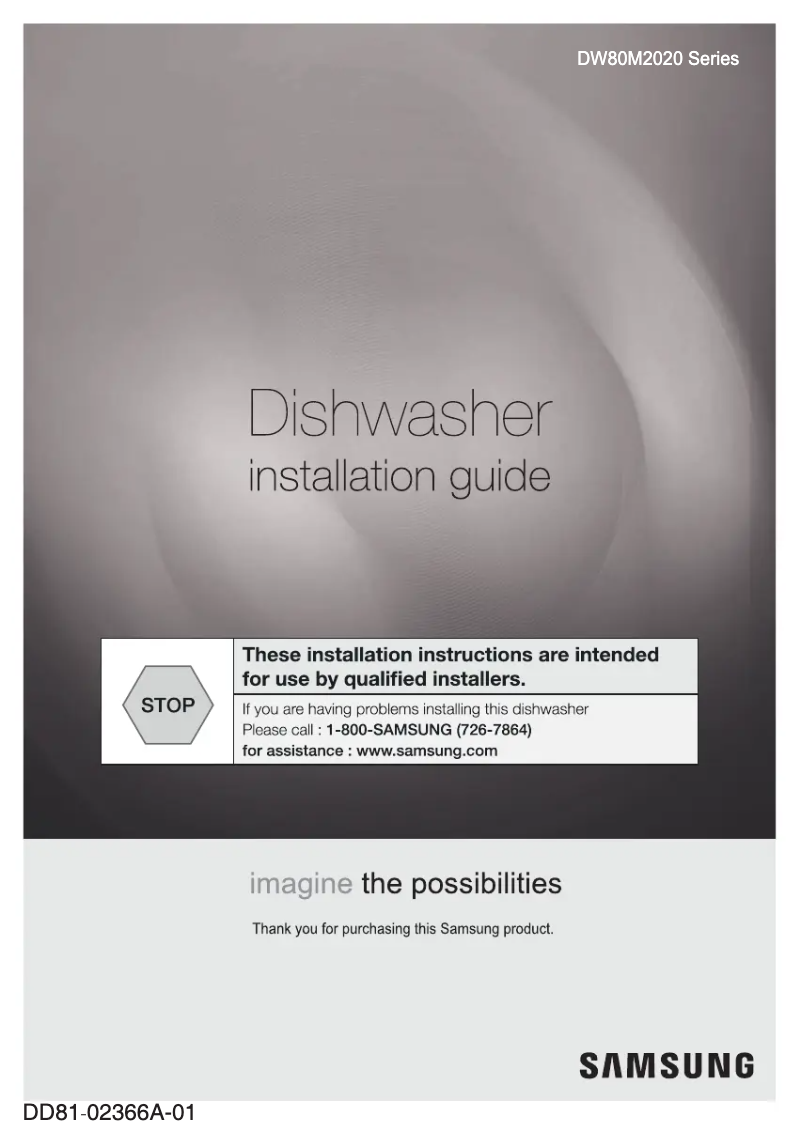 Page 1 de la notice Guide d'installation Samsung DW80M2020US