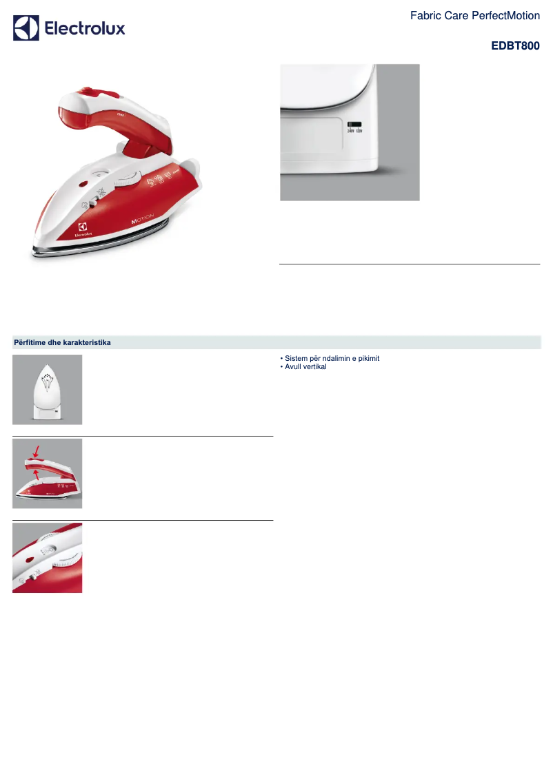 Page n°1 - Fiche technique Electrolux Motion EDBT800
