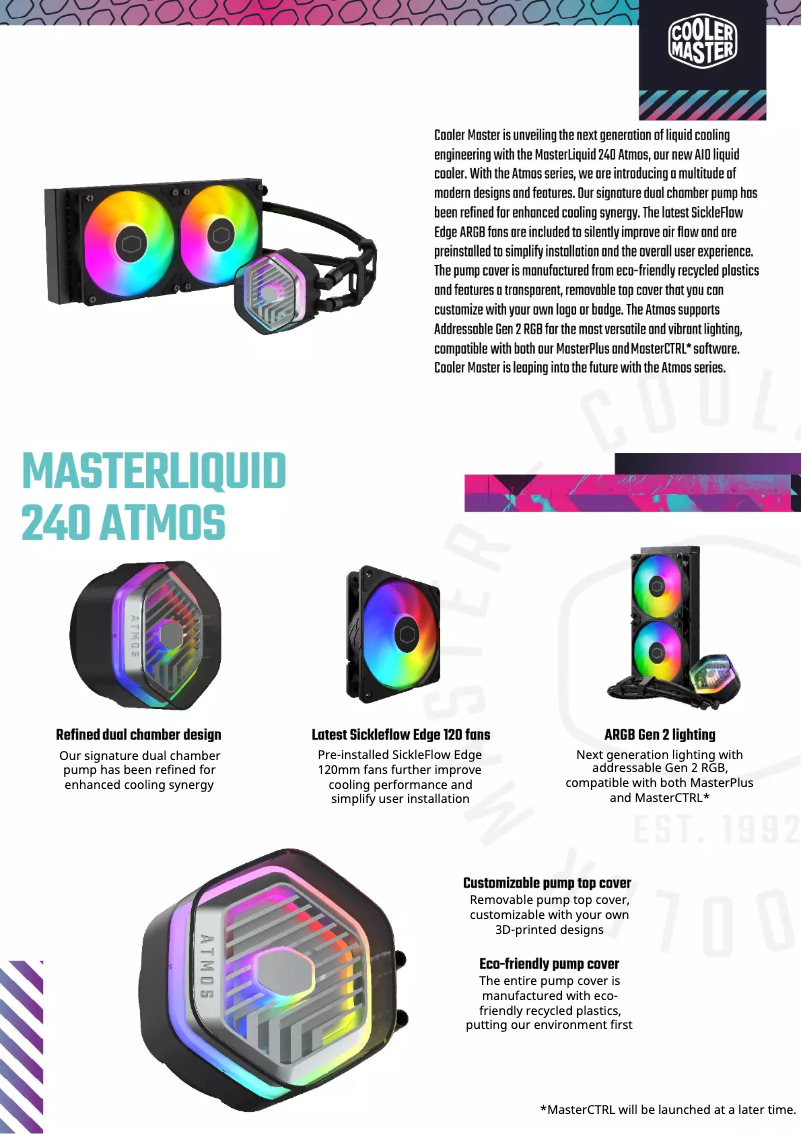 Página 1 del manual Ficha técnica Cooler Master MasterLiquid 240 ATMOS