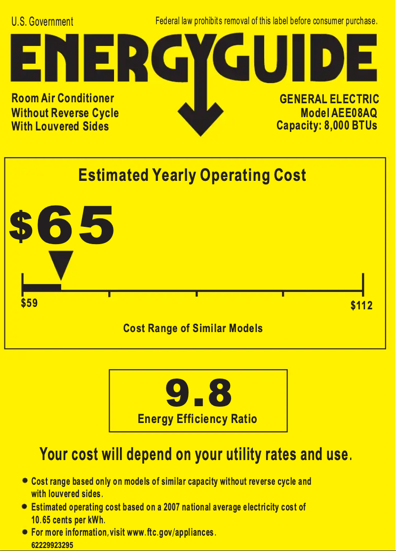 Page n°1 - Label énergétique GE AEE08AQ