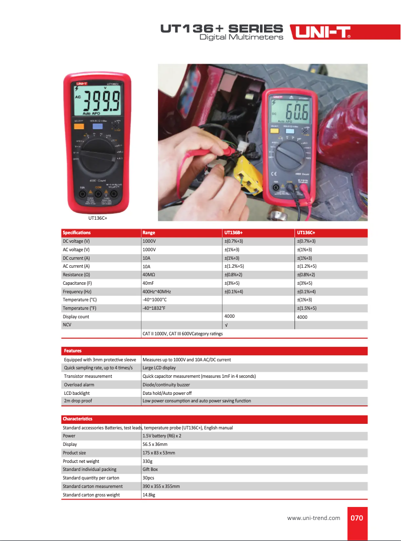 Image de la première page du manuel de l'appareil UT136BC+