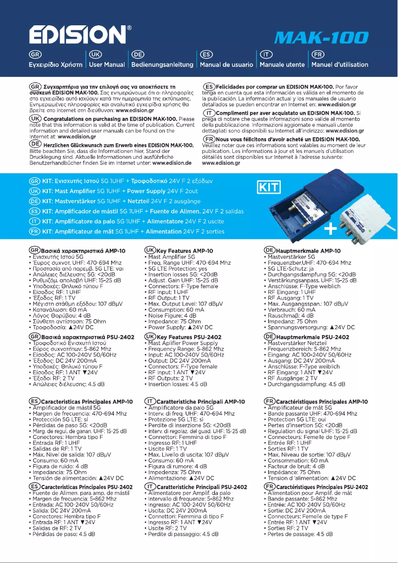 Page 1 de la notice Manuel utilisateur Edision MAK-300