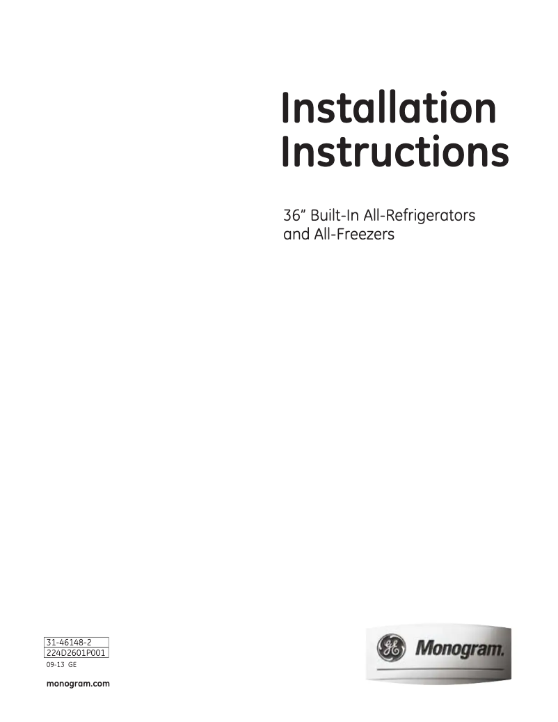 Page n°1 - Guide d'installation GE ZIF360NXLH