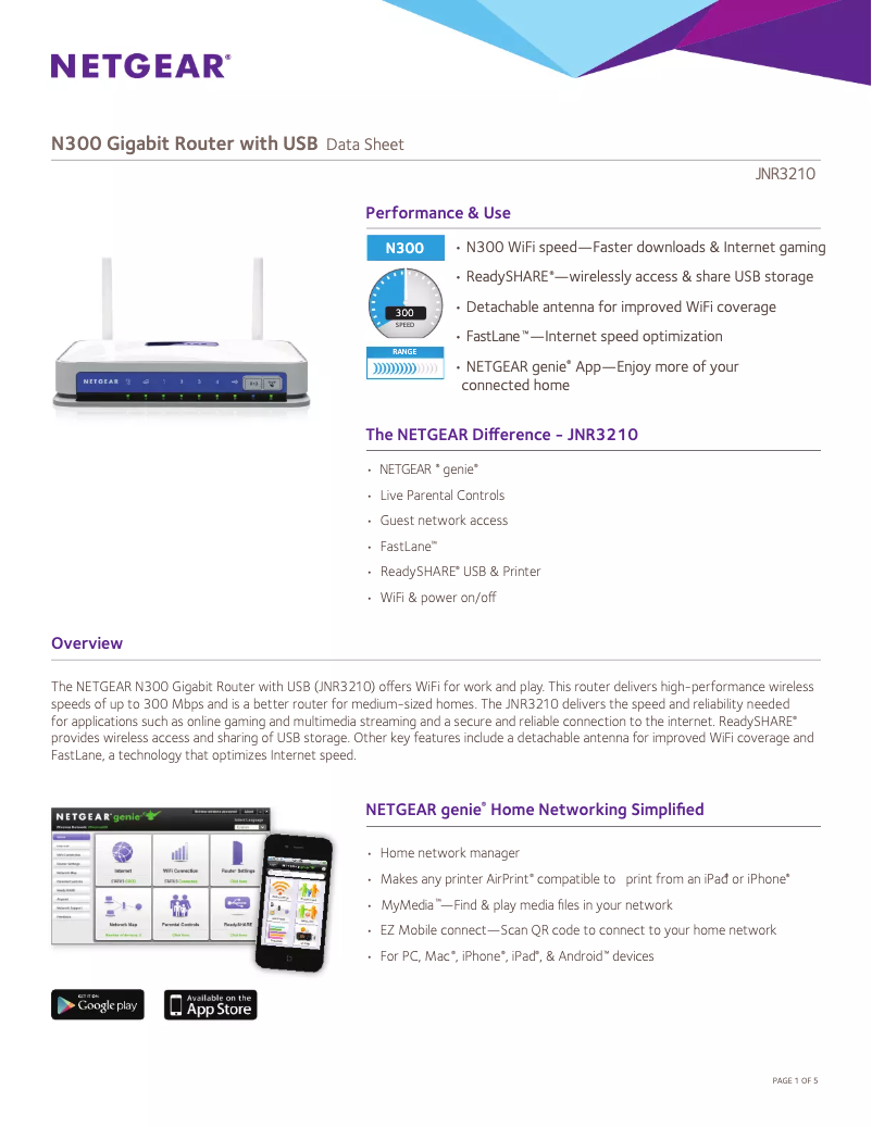 Page 1 de la notice Fiche technique Netgear JNR3210