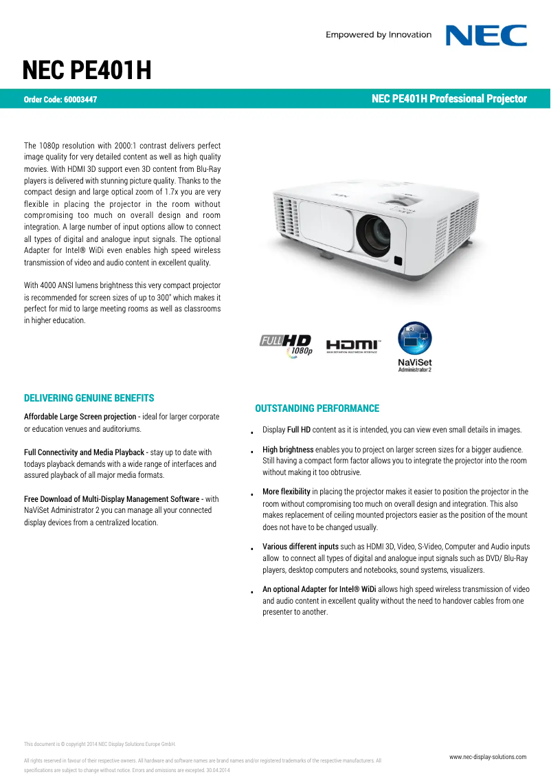 Image de la première page du manuel de l'appareil PE401H