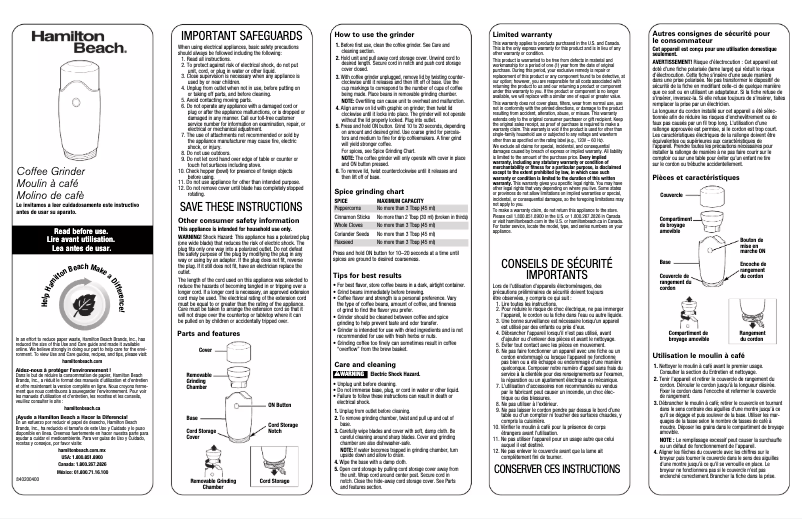 Page n°1 - Manuel utilisateur Hamilton Beach 80350R