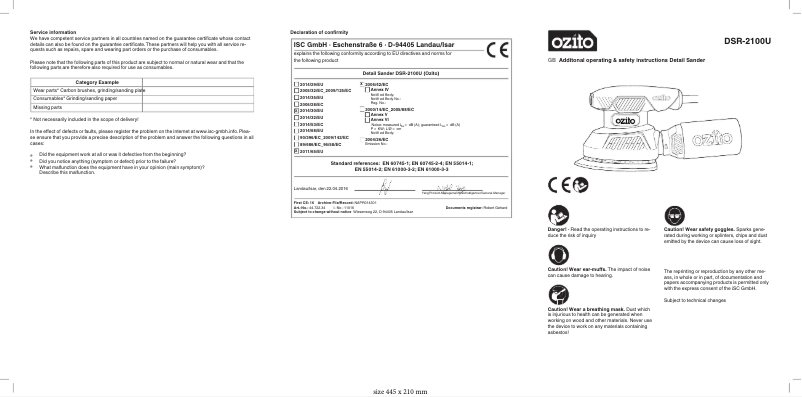 Page 1 de la notice Manuel utilisateur Ozito DSR-2100U