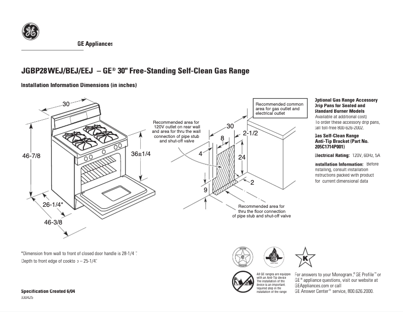 Page n°1 - Fiche technique GE JGBP28BEJCT