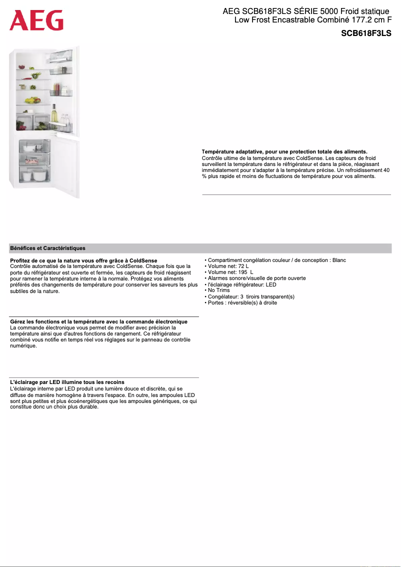 Page 1 de la notice Fiche technique AEG SCB618F3LS