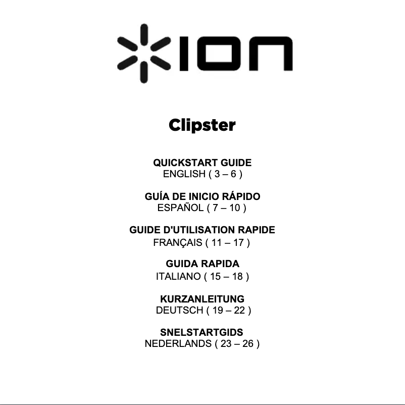 Page n°1 - Manuel utilisateur ION Clipster