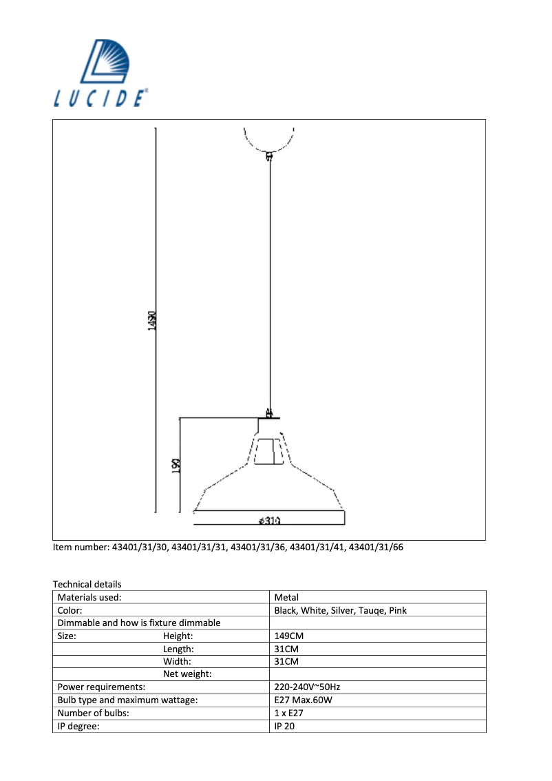 Page 1 de la notice Manuel utilisateur Lucide Brassy-Bis