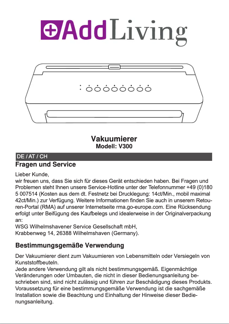 Page n°1 - Manuel utilisateur AddLiving V300
