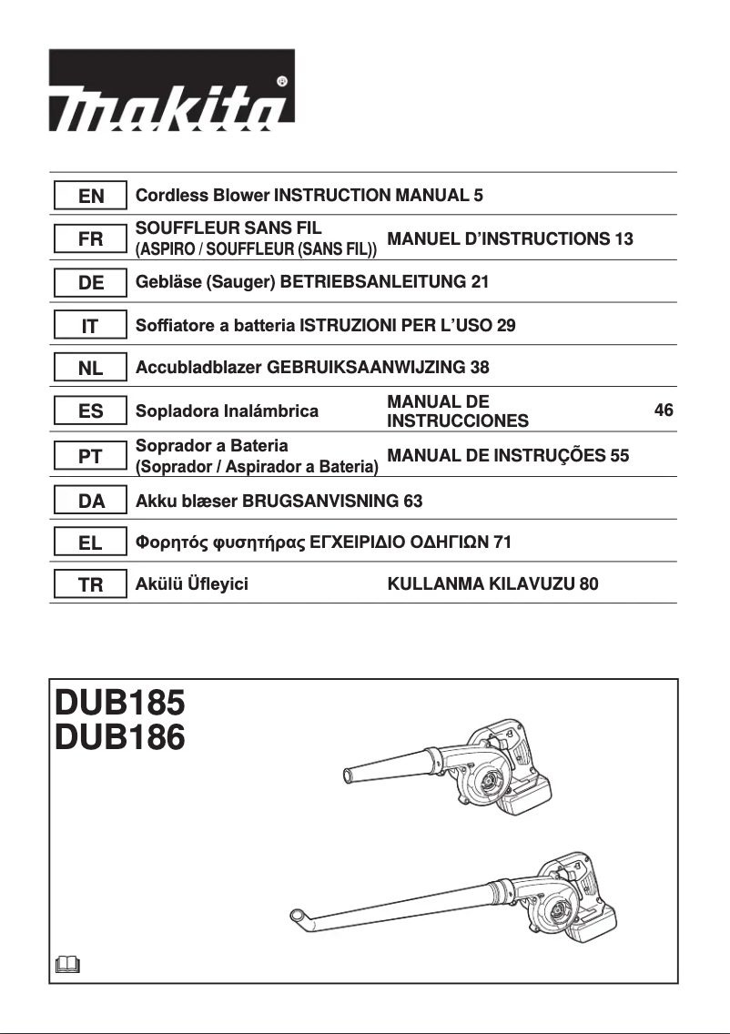 Page 1 de la notice Manuel utilisateur Makita DUB185Z